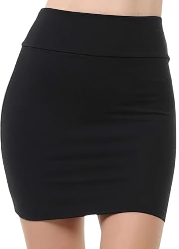 RuiChy Mini Jupe Bodycon Haute Taille pour Femmes Casual Jupe Crayon Courte Sexy Uni Élastiquée et Élastique, Parfaite pour Soirée Tenue de Club et Tenues de Nuit, Noir/L