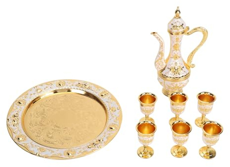 Pyltha Ensemble de thé en métal Vintage - Ensemble rétro de café de Luxe et de thé, Serveur de Boissons Polyvalents, Bar élégant et décoration intérieure, 6 Tasses à thé 1 Plateau 1 (Type 1)