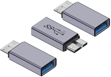 WLGQ USB 3.0 Micro-B-Stecker auf A-Buchse, 5 Gbit/s Konverter für externe Festplatte, SSD, Kamera, OTG-Unterstützung, Grau, 3 Stück