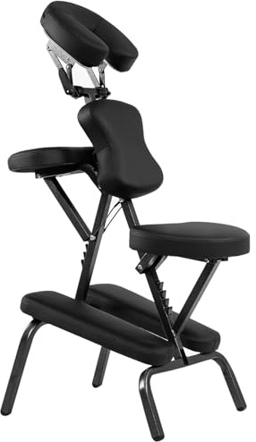 FANTASK Black Massagestuhl, Massagestitz klappbar mit Tragetasche, Tattoostuhl höhenverstellbar