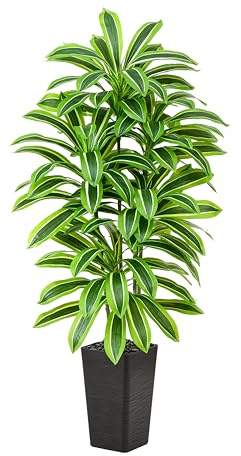 TNGGNT 150CM Künstliche Drachenbaum Pflanze Kunstpflanzen Groß mit Kunstbaum Drachenbaum Indoor Decor für Wohnzimmer Schlafzimmer Büro Garten Haus Decor (1, Black 2, Yellow Border 5FT)