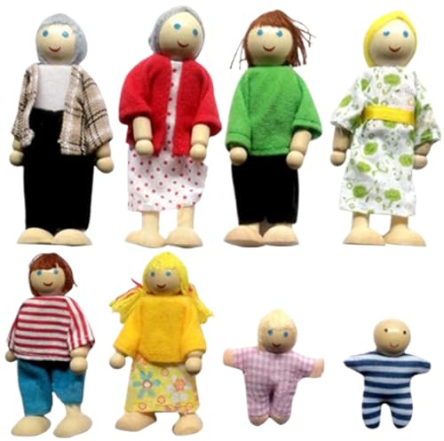 Peosaard Bambole per Case delle Bambole, Set per Famiglie Completo di Persone per Case delle in Legno con Arti mobili Giochi di Ruolo per Famiglie per Calde Decorazioni per Interni di 8