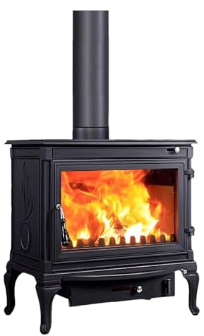 Générique Poêle à Bois 20KW,avec système de Verre Propre, Sortie des fumées par Le Dessus, tiroir à Cendres pour Un Nettoyage Facile,pour 120 m²
