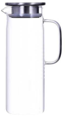 UKCOCO Jarra de Vidrio Borosilicato Resistente al Calor Tetera para Agua Fría y Caliente con Boca Antigoteo Recipiente para Jugos y Bebidas Caseras