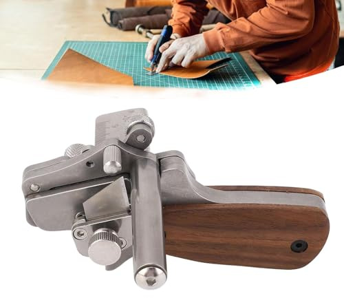 Cortador manual correas cuero, herramienta ajustable cortar tiras de cuero cuchillas acero inoxidable 304 y mango madera manualidades en cuero, confección cinturones y bolsos.