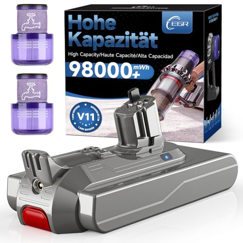EGR V11 Bateria de Repuesto para Dyson V11 V15 Aspiradora | Batería Mejorada Compatible con Dyson V11 Click-in/Absolute/Extra/Drive V15 SV22 970059-02 con 2 Filtros(No para tornillos)