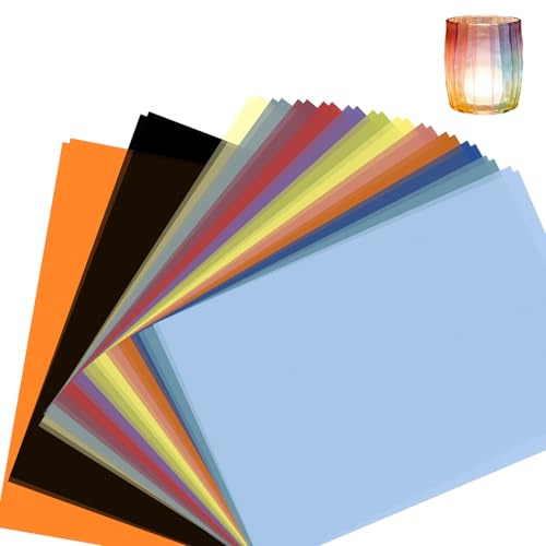 soitzhoc 30 fogli A4 fogli acetato colorati | 15 colori, inclusi oro e argento carta lucida, carta da lucido | Per lanterne fai da te fatte a fogli lucidi a4 trasparenti, 100 gsm