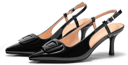 Coutgo Womens Slingback High Heels Closed Pointed Toe Pumps Ankle Strap Work Dress Shoes, Black, Size 7.5
