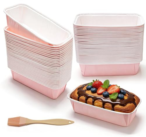 HavaCue 60 Stück Rosa Mini Kuchenform Papier, 15.5 x 5.3 x 5.2cm | Kastenform Klein Kuchen, Rechteckig Backform Mini Papier, Papierbackform für Kuchen Brot Gebäck, Muffins Brot