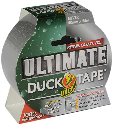 Duck Tape Ultimate tygband, silverfärgad, 50 mm x 25 m, den ultimata höghållfasta vattentäta gaffel- och reparationstejpen