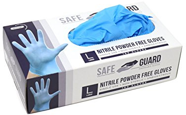 Safeguard Nitrile Disposable Gloves, Powder Free, Food Grade Gloves, (SYNCHKG082507), Box, Large (100 Count)