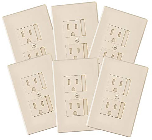 6-Pack Self-Closing Babyproof Outlet Covers - An Alternative To Wall Socket Plugs for Child Proofing Standard Outlets (1 Screw), Beige