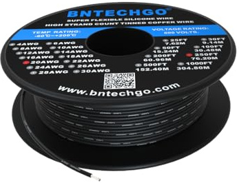 BNTECHGO Bobina in filo di silicone da 20 calibri 250 piedi filo di rame intrecciato intrecciato nero flessibile 20 AWG