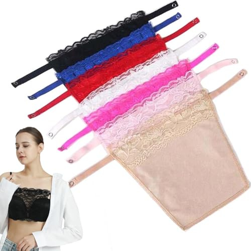 YEKEYI 7 st kvinnor spets clip-on mock-linne bh inlägg överlägg blygsam panel, svart vit beige röd ros rosa blå, en storlek