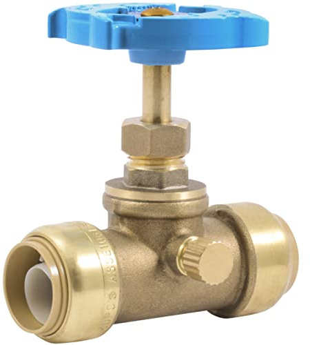 SharkBite 3/4 Inch Stop Valve with Drain and Vent, Push to Connect Brass Plumbing Fitting, PEX Pipe, Copper, CPVC, PE-RT, HDPE, 24635LF