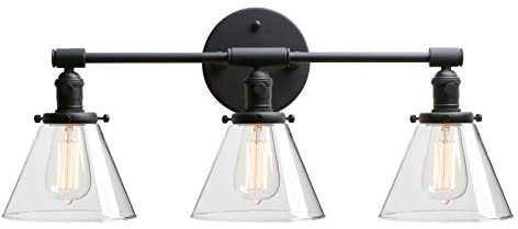 Phansthy 3 Trichter Retro Design Klar Glas innen Wandleuchtung Wandleuchten Vintage Industrie Loft-Wandlampen Antik Deko Design Wandbeleuchtung Küchenwandleuchte (Schwarz Farbe)