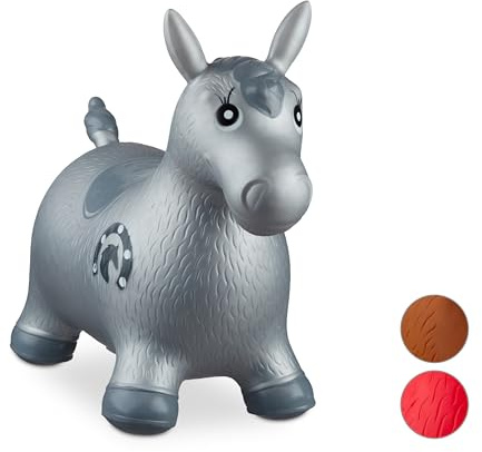 Relaxdays 10024991_111 Hopping Horse, Air Pump Included, Up to 50 kg, BPA Space Hopper, Grey, H x W x D: app. 48 x 26 x 58 cm