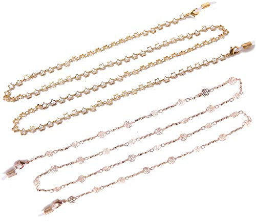 TEAMER Fashion Star und Rose Form Brillenkette Gold Roségold 2er Set Sonnenbrille Brillenband Halter weiß Gummi Leseglasarmband für Frauen Mädchen (Stil 1)