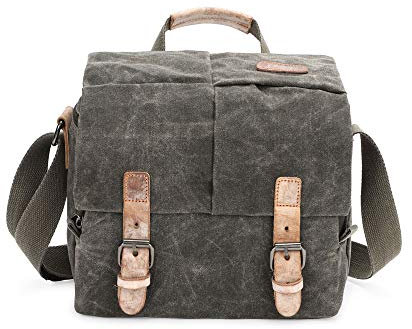 Neuleben Wasserdicht Vintage Kameratasche DSLR SLR Fototasche Canvas Umhängetasche für Spiegelreflexkamera Systemkamera Objektive Zubehör (Grün)