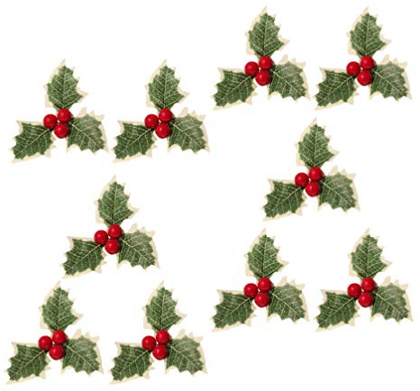 Healifty - Piccole bacche di agrifoglio artificiali, con foglie verdi, decorazione per feste di Natale, 10 pezzi (stile bacca rossa)