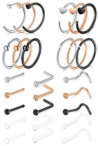 AceFun Nasenpiercing Ring Stecker Nostril Piercing Silber Rosegold schwarz Regenbogenfarben 18G 20G L Förmig klar Stecker Spirale Stecker retainers Chirurgenstahl und Kunststoff Nasenschmuck