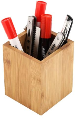 Agatige 8x8x10cm/3,15x3,15x3,94 Po Porte-Stylo, Porte-Crayon en Bois Support de Rangement pour Crayons de Bureau École Fournitures de Papeterie Pot à Crayons Tout Usage Organisateur de Bureau