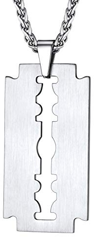 PROSTEEL Mens Chains Punk Dog Tag Pendant Necklaces Stainless Steel Razor Blade Necklace Chain for Men