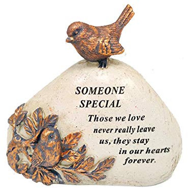 OnlineStreet Plaque commémorative en pierre 18 x 16 cm en forme de cœur avec inscription spéciale et texte de sympathie avec piquet, tombe ou décoration