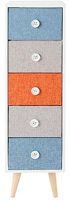 Rebecca Mobili Kommode 5 Schubladen, Kommode montiert, Weiß Grau Hellblau Orange, Modern, MDF Holzfaser, Für den Eingangsbereich - Maße 88 × 25 × 25 cm (HxBxT) - Art. RE6670
