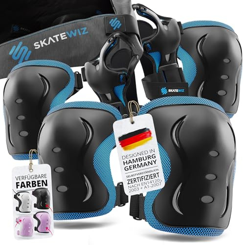 SKATEWIZ Genouillère Enfant - Protection BMX, Protection Roller Fille - Protege Genoux Skateboard - Trotinette Freestyle, Patin a Roulette Fille - Impact S - Enfants/Adolescents Bleu