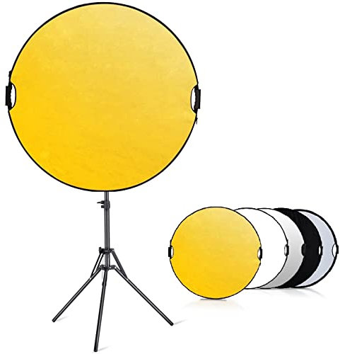 Selens 5 in 1 Reflektor 110CM mit Lichtstativ Reflector Clip Halter Kit für Fotostudio Portrait Fotografie, Runder Reflektor Diffusor Gold/Silber/Weiß/Schwarz/Transparent