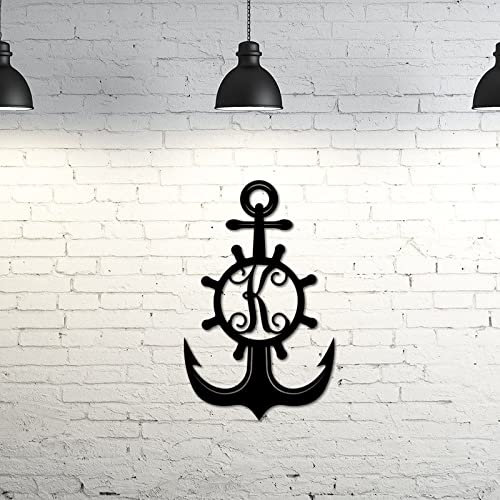 Nautisches Anker-Dekor, Buchstabenschild K-Schriftzug, Wandschild, Monogramm-Anker, individuelles Metallschild, personalisierter Nachname, Metallschilder, Hochzeitsgeschenk, Türaufhänger, 61 cm