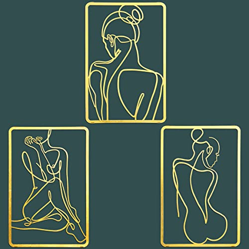 J-Fly Home Decor Akzente für Wohnzimmer Schlafzimmer Metall Wanddekoration Kunst Goldene moderne Wand-Skulptur Metall 46cm eine Linie Wandkunst, 3 Stück Set