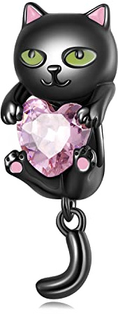 Fanona Charms pour Bracelets Pandora, breloques Chat Noir Cartoon en Argent 925, Cadeau de Bijoux pour Femme Adolescente