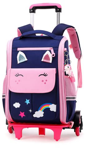 Trolley Rucksack mit 6 Rollen, Rucksack Rollen Trolleytasche,16 Zoll Nylon Jungen Maedchen Trolley Schulranzen Kinder Schultrolley Geeignet für Schule und Reise