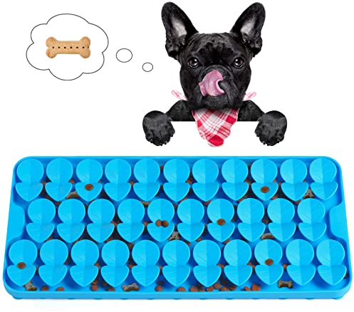 OurMiao Silicone Snuffle Mat for Medium Dogs, Dog Lick Mat Slow Feeder, Pet Licking Treat Mat with Suction Cups for Smell Training Slow Eating, XL Blue