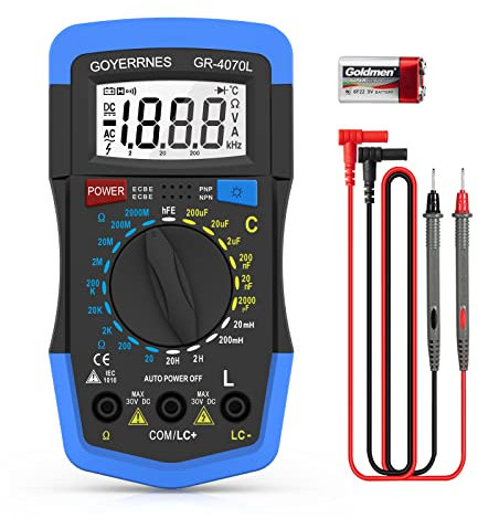 Multimetro digitale GR-4070L Induttanza LCR Meter, 1999 conteggi Capacitanza Resistenza Meter, hFE Test Multimetro, gamma manuale, retroilluminazione, spegnimento automatico, strumento di test Meter