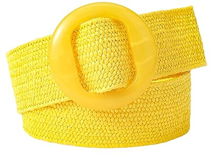 KONGNY Vintage Paille Tressé Ceinture pour Femmes Pp Paille Tissé Élastique Taille Ceinture Bretelles D'été Boho Robe Chemise Décoration Large Ceinture