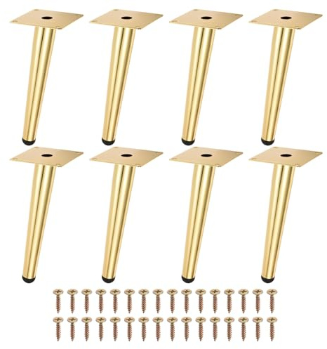 Uxcell 8PCS Metal Furniture Leg Replacement Couch Legs Cabinet Feet Gold Modern Furniture Legs DIY Sofa Feet with Screws for Cupboard Table (8 Inch)