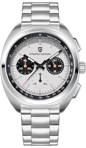 Pagani Design 1782 Herren Quarzuhr, lässige analoge Herrenuhr, Multifunktions-Chronograph, VK63 Uhrwerk, Saphirglas-Spiegel, 100m wasserdicht, Edelstahlgehäuse. (Weiß)