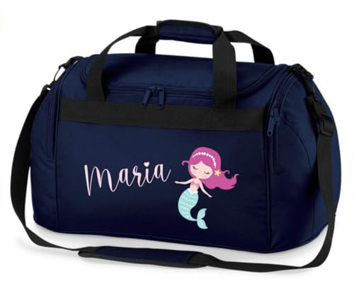 minimutz Sporttasche Schwimmen für Kinder - Personalisierbar mit Name - Schwimmtasche Meerjungfrau Duffle Bag für Mädchen und Jungen (dunkelblau)