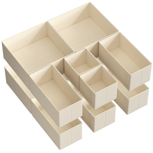 SONGMICS Aufbewahrungsbox für Schublade, 12er Set, Schubladen Organizer, Faltbox, Unterwäsche Organizer, Stoffbox für Socken, Unterwäsche, BHs, Krawatten und Schals, sandbeige RDZ006Y02