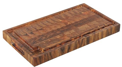 Zassenhaus Schneidbrett aus Akazienholz | Tranchierbrett mit Saftrille | Küchenbrett Stirnholz | Messerfreundlich Holzschneidebrett für Fleisch | nachhaltig angebautes Hartholz | 45×25×4 cm