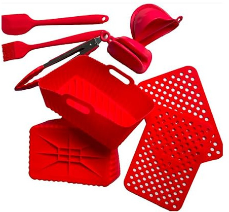 GRANZ Silicone Air Fryer Pot & Liners | 9 PCS Reusable Accessories Set for Ninja Air Fryer | Eco-Friendly Replacement for Disposable Paper Liners & Baking Mats