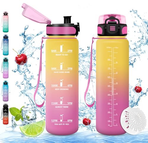 Vikaster Botella agua deporte, 1l Botella, sin BPA, Botella Agua con Filtro, Botellas agua reutilizable, para Niños, Deporte, Running, Gimnasio, Bicicleta