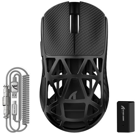 ATTACK SHARK R2PRO 45g Souris Super Léger en Alliage de Magnésium, PixArt PAW3950 Capteur, 42000DPI, 8000Hz Polling Rate, 2,4G/BT/Filaire, G502, Souris Programmables avec Câble Spiralé, PC/Mac, Noir