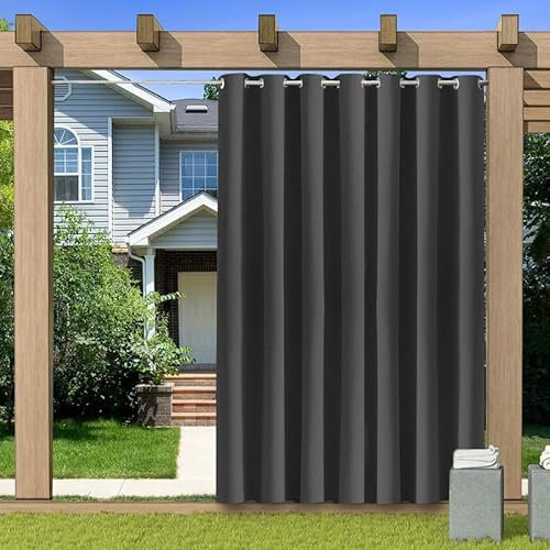 Outdoor Vorhang mit Ösen, Outdoor Vorhang Sonnenschutz Wasserdicht für Pavillon Terrasse, Blickdicht Gardinen für Schlafzimmer, 1 Stück, Dunkelgrau, B132xH245cm