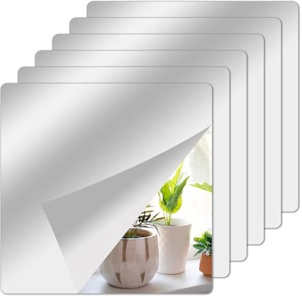 ASSRECT 6 Stück Klebespiegel Selbstklebend 15 x 15cm Spiegelfolie Wandspiegel Acrylspiegel Flexibler Spiegel zum Aufkleben Selbstklebende Spiegel für DIY Hause Badezimmer Wanddekoration
