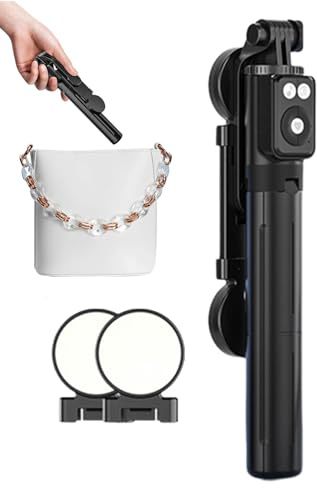trípode para teléfono y para selfies, trípode con control remoto inalámbrico - Trípode selfie para teléfono móvil - Trípode largo extensible para teléfono inteligente, control remoto y luz para transm