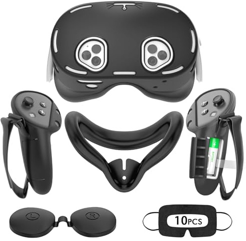 Tyasoleil VR Silicone Case Compatible with Meta/Oculus Quest 3S, VR Accessory Set, Include Controller Grip Leather Cover, VR Shell Cover, Face Cover, Lens Cover & 10PCS Disposable Eye Cover